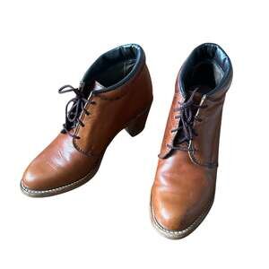 Vintage USA Leather Lace Up Block Heel Ankle Boots Booties Women’s Size 6